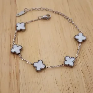 PULSEIRA AÇO CINCO TREVOS MADREPÉROLA M