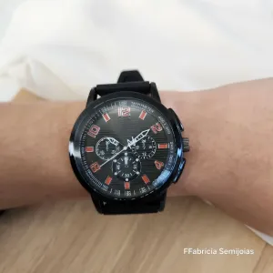 RELÓGIO PULSEIRA SILICONE PRETO COM BLACK MASCULINO GRANDE