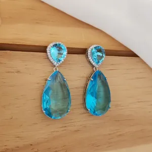BRINCO FESTA RÓDIO BRANCO GOTA ZIRCÔNIA TOPÁZIO