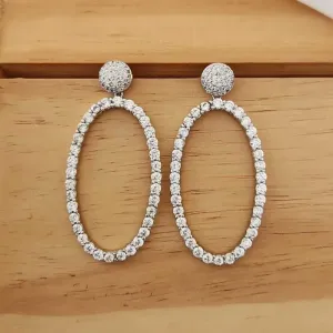 BRINCO FESTA RÓDIO BRANCO OVAL ZIRCÔNIAS CRISTAL