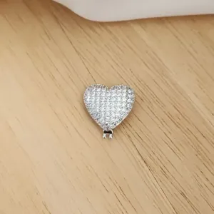 PINGENTE CHARM RÓDIO BRANCO CORAÇÃO CRAVEJADO EM ZIRCÔNIAS
