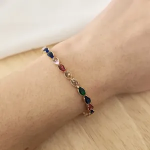PULSEIRA DOURADA NAVETES OVAIS COLORIDAS