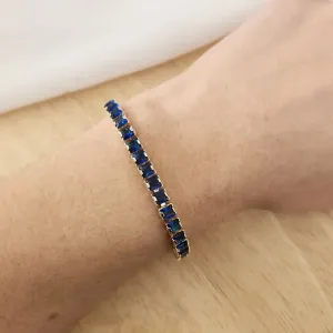 PULSEIRA DOURADA NAVETES QUADRADAS AZUL