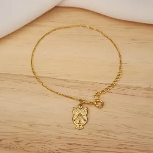 PULSEIRA SINGAPURA COM PINGENTE DOURADO CORUJA