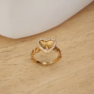 ANEL DOURADO CORAÇÃO CRAVEJADO NOSSA SENHORA DAS GRACAS