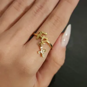 ANEL DOURADO FÉ CRUZ CRAVEJADA EM MICROZIRCÔNIAS CRISTAL