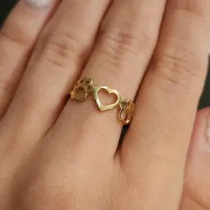 ANEL DOURADO PATINHAS E CORAÇÃO