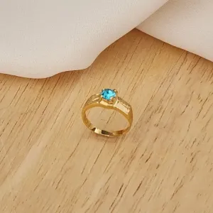 ANEL INFANTIL DOURADO FORMATURA PEDRA ÁGUA MARINHA