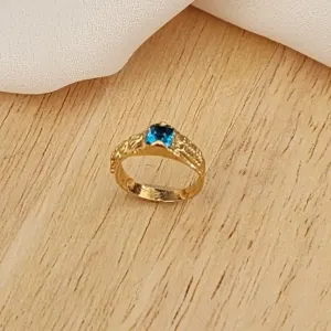 ANEL INFANTIL DOURADO FORMATURA PEDRA AZUL