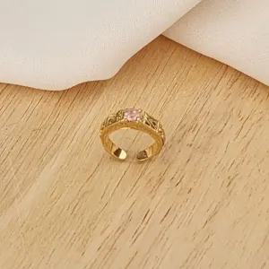 ANEL INFANTIL DOURADO FORMATURA PEDRA QUARTZO ROSA