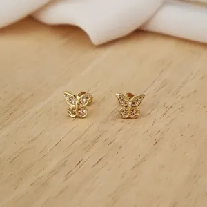 BRINCO DOURADO BORBOLETA CRAVEJADA EM MICROZIRCÔNIAS