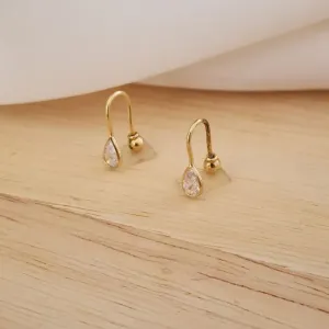 BRINCO DOURADO GOTA ZIRCÔNIA CRISTAL FECHO DE BOLINHA