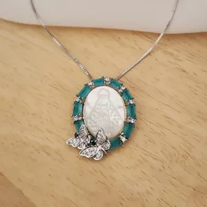 COLAR BANHO DE  PRATA PINGENTE NOSSA SENHORA E BORBOLETA