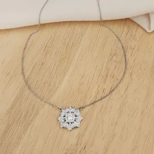 COLAR COM PINGENTE MAXI FLOR RÓDIO BRANCO - ZIRCÔNIA CRISTAL