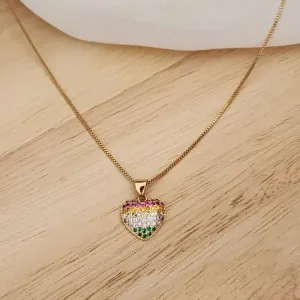 COLAR DOURADO CORAÇÃO MICROZIRCÔNIAS COLORIDAS