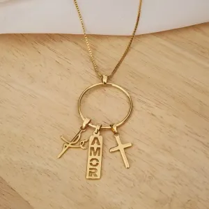 COLAR DOURADO PATUÁ AMOR FÉ CRUZ