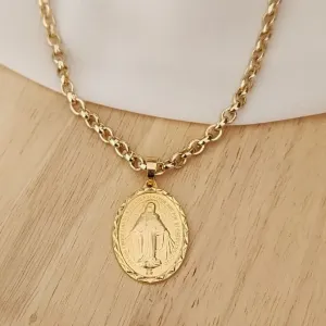 COLAR ELOS COM PINGENTE DOURADO NOSSA SENHORA DAS GRAÇAS