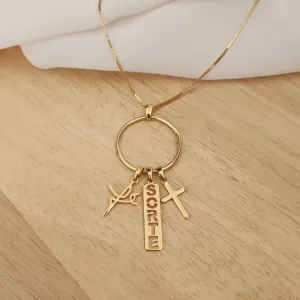 COLAR PATUÁ PINGENTES FÉ SORTE E CRUZ