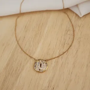 COLAR PINGENTE REDONDO BAGUETES DOURADO - ZIRCÔNIA CRISTAL