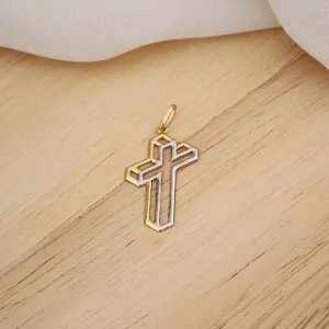 PINGENTE CRUZ BANHO TONS AMARELO E BRANCO