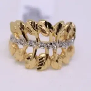 ANEL DOURADO FOLHAS  FIO CRAVEJADO