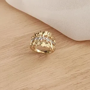 ANEL DOURADO FOLHAS  FIO CRAVEJADO