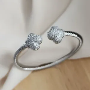 BRACELETE ARO DOIS TREVOS CRAVJADOS EM ZIRCÔNIAS