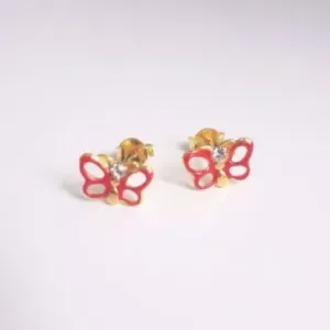 BRINCO INFANTIL DOURADO BORBOLETA VERMELHA
