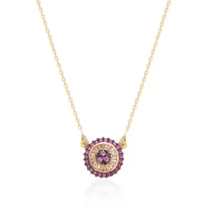 COLAR DOURADO PINGENTE PIZZA MICROZIRCÔNIAS CRISTAL E ROSA