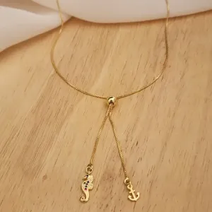 COLAR VENEZIANA GRATATA PINGENTES CAVALO MARINHO E ÂNCORA