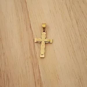 PINGENTE AÇO DOURADO CRUZ PAI NOSSO