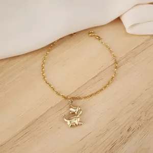 PULSEIRA DOURADA CORRENTE ELOS CORAÇÃO COM  PINGENTE CACHORRO