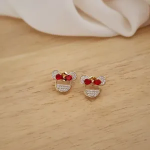 BRINCO MINNIE  CRAVEJADO EM ZIRCÔNIAS E LAÇO VERMELHO