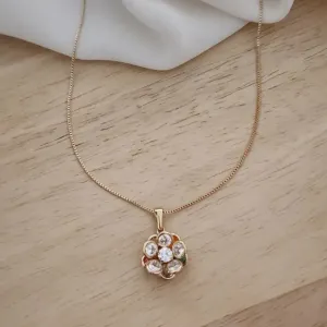 COLAR VENEZIANA COM PINGENTE FLÔR 40CM+5CM