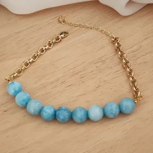 PULSEIRA DOURADO ELOS PEDRAS NATURAIS JADE ANGELITA LEITOSA