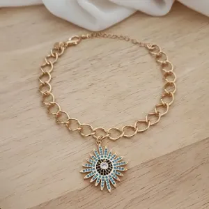 PULSEIRA ELOS PINGENTE ESTRELA ZIRCÔNIAS AZUIS LEITOSA