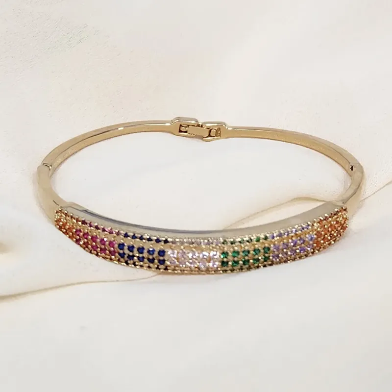 BRACELETE DOURADO MICROZIRCÔNIAS COLORIDAS