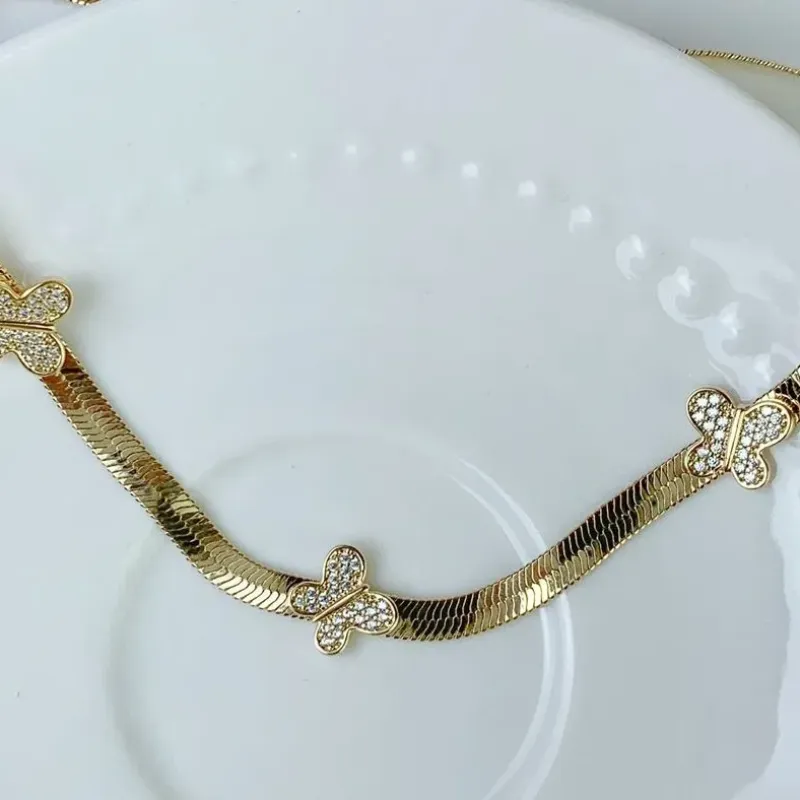 COLAR CHOKER DOURADO FITA BORBOLETAS