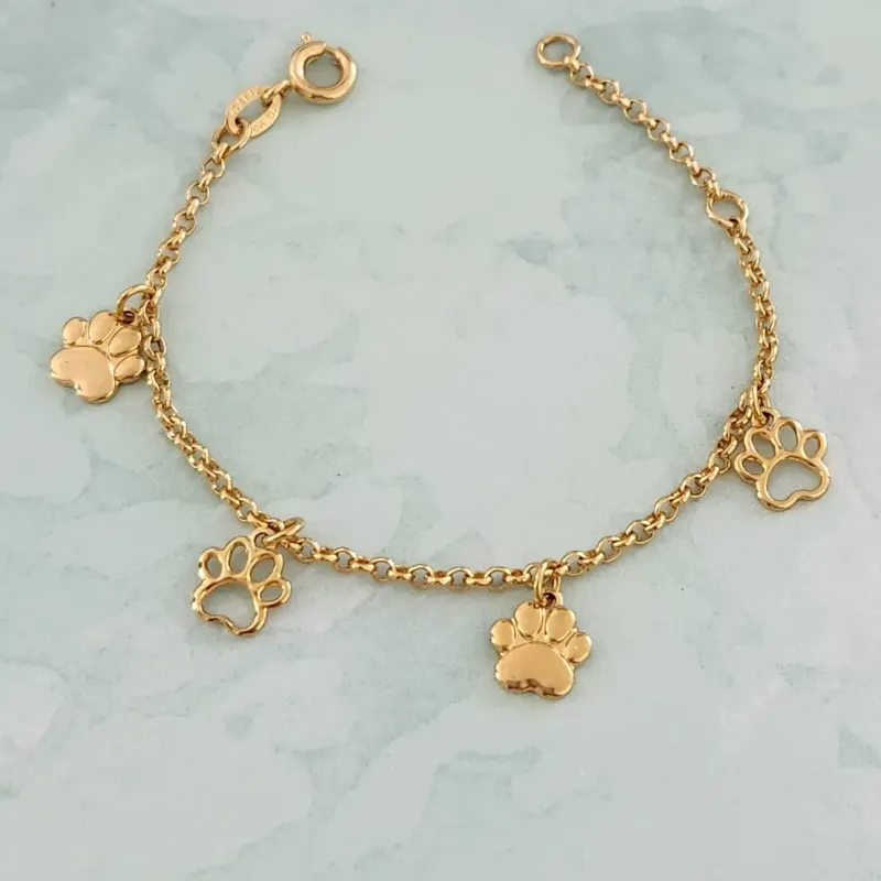 PULSEIRA DOURADA INFANTIL PINGENTES PATINHAS