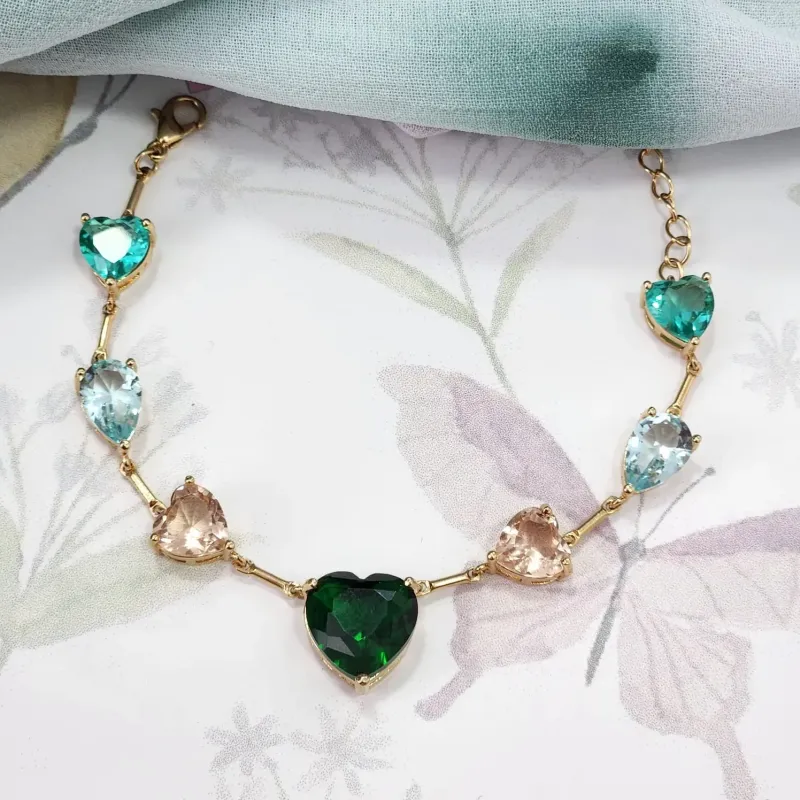 PULSEIRA DOURADA PEDRAS GEOMETRICAS COLORIDAS