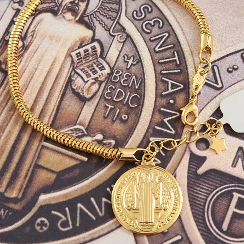 PULSEIRA DOURADA PINGENTE SÃO BENTO