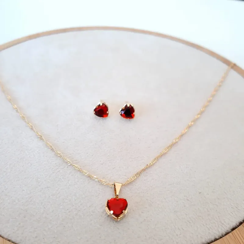 CONJUNTO DOURADO CORAÇÃO CORRENTE SINGAPURA