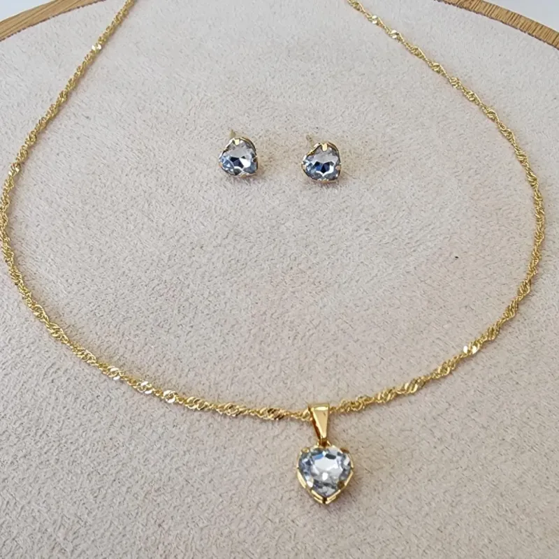 CONJUNTO DOURADO CORAÇÃO CORRENTE SINGAPURA