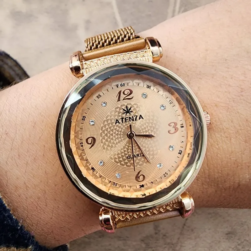 RELÓGIO ROSÊ PULSEIRA ÍMÃ REGULÁVEL