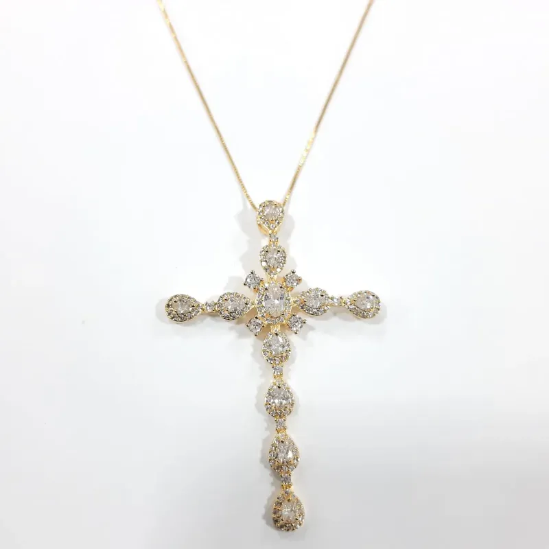 COLAR CORRENTE VENEZIANA 40CM CRUZ CRAVEJADA CRISTAL