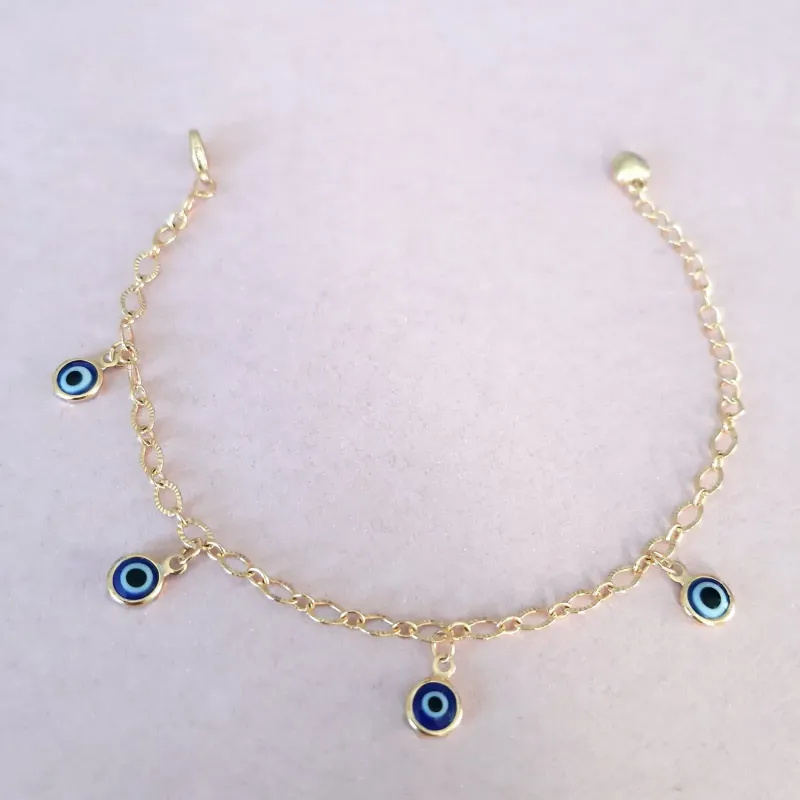 PULSEIRA DOURADA PINGENTES OLHO GREGO