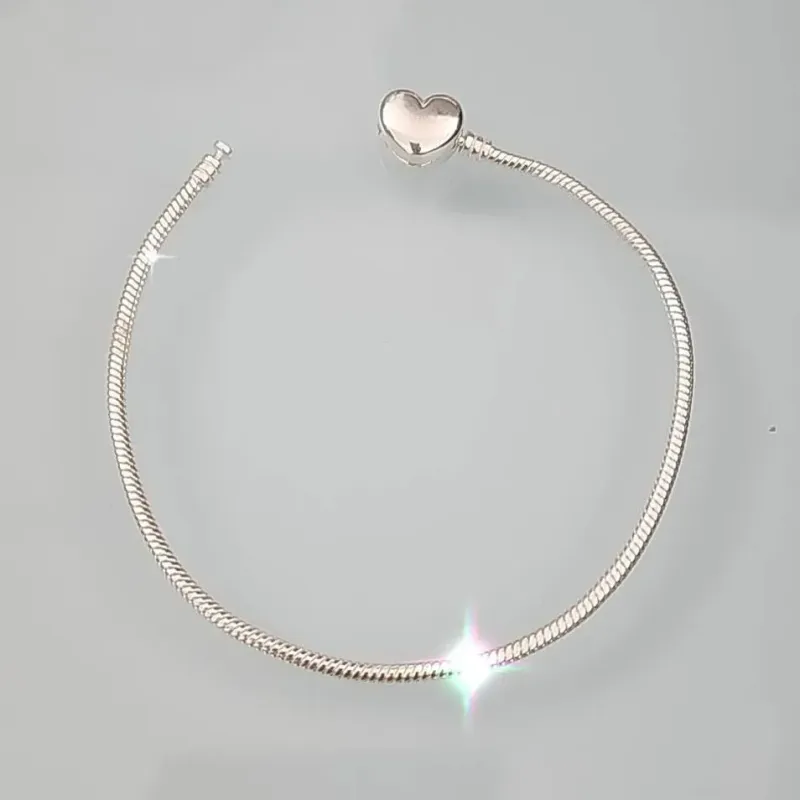 PULSEIRA PRATA 925  FECHO DE CORAÇÃO 20 CM ESTILO PANDORA