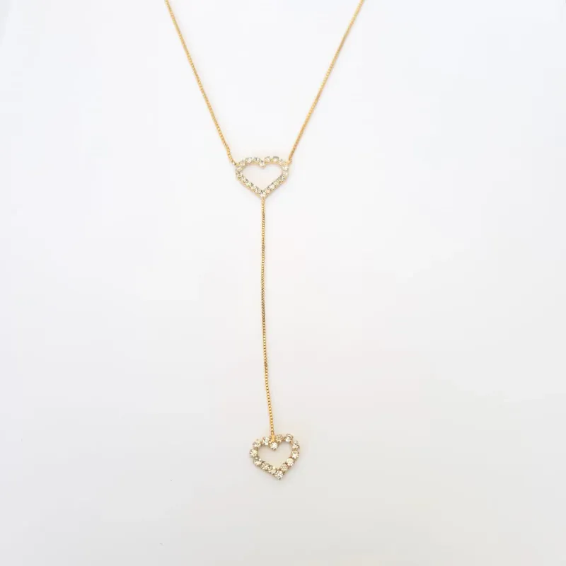 COLAR DOURADO CORAÇÃO CRAVEJADO EM MICROZIRCÔNIAS CRISTAL