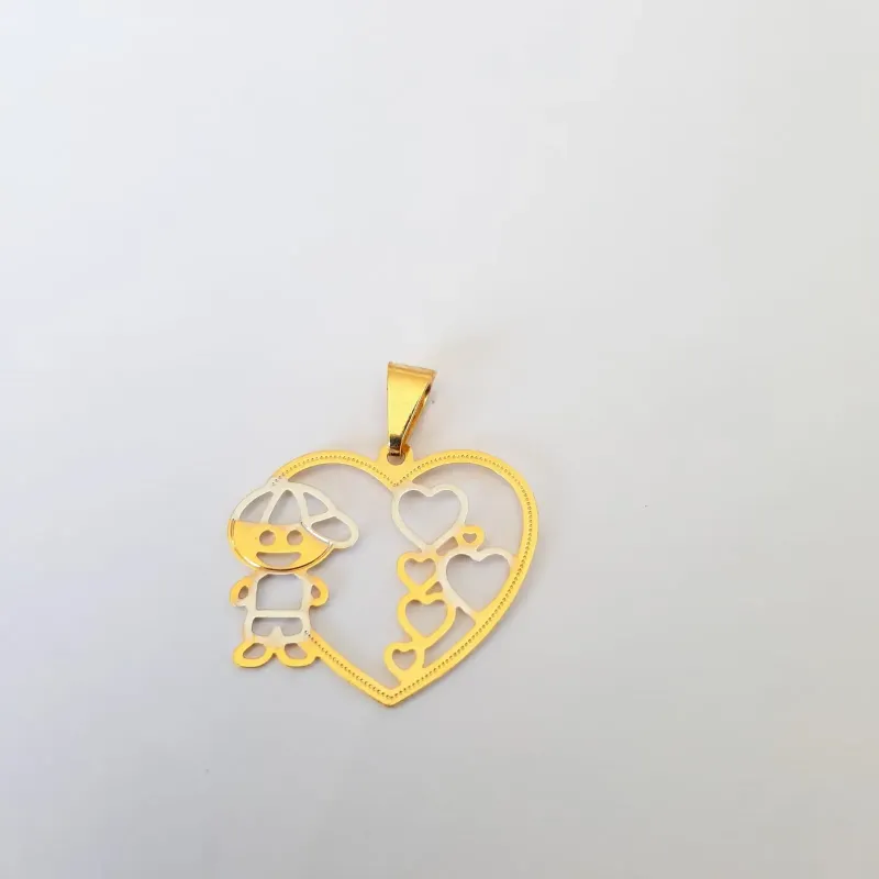 PINGENTE BNHO DOURADO E PRATA CORAÇÃO MENINO