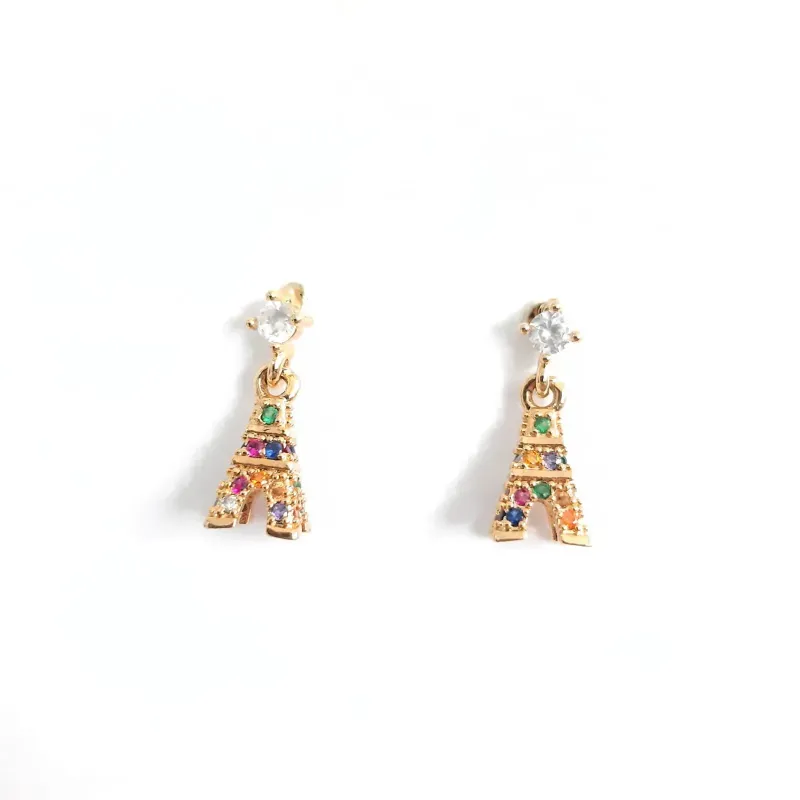 BRINCO DOURADO TORRE EIFFEL MICROZIRCÔNIAS MULTICOLORIDAS